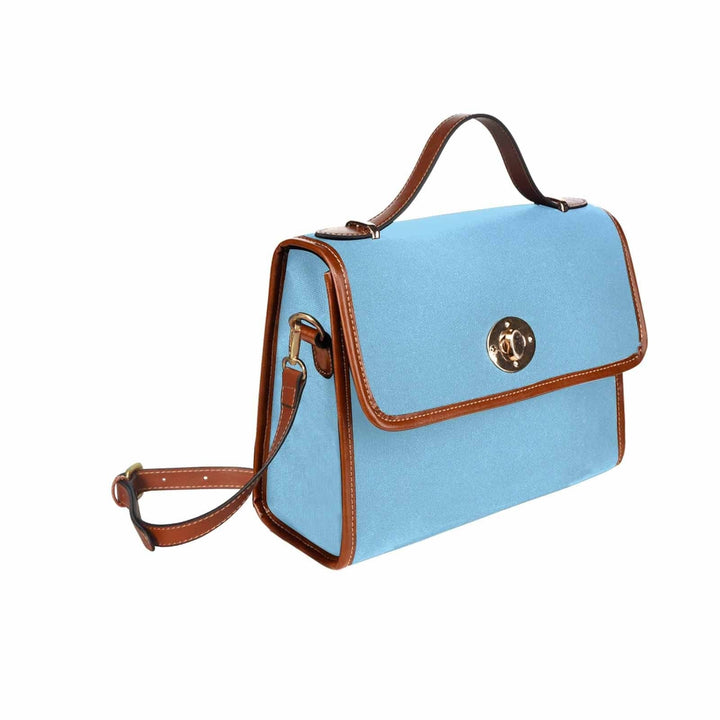 Canvas Handbag - Light Blue Waterproof Bag / Brown Crossbody Strap - Bags