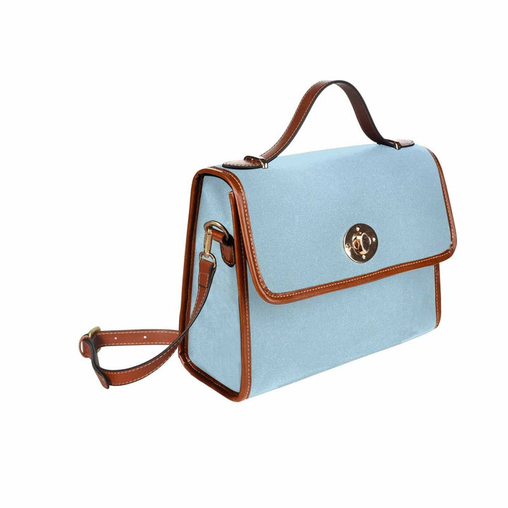 Canvas Handbag - Light Blue Waterproof Bag / Brown Crossbody Strap - Bags