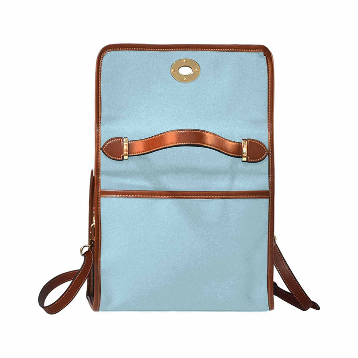 Canvas Handbag - Light Blue Waterproof Bag / Brown Crossbody Strap - Bags