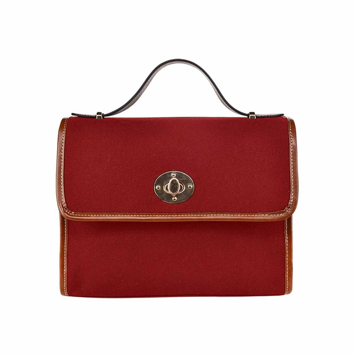 Canvas Handbag - Maroon Red Waterproof Bag /brown Crossbody Strap - Bags