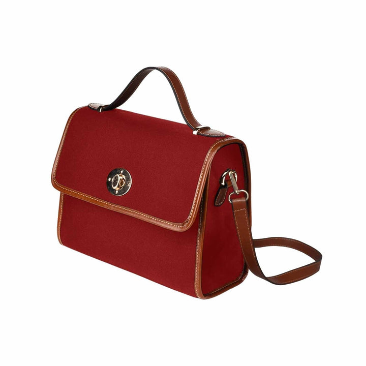 Canvas Handbag - Maroon Red Waterproof Bag /brown Crossbody Strap - Bags