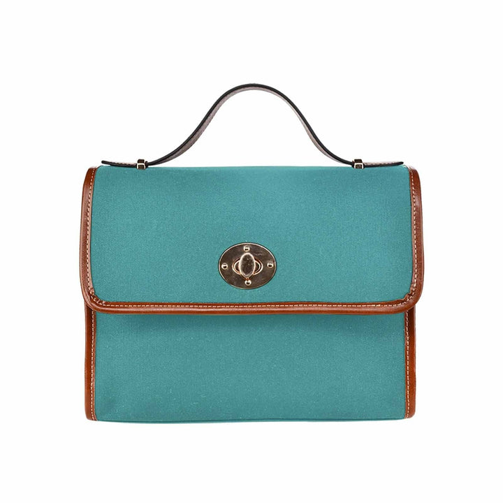 Canvas Handbag - Mint Blue Waterproof Bag / Brown Crossbody Strap - Bags