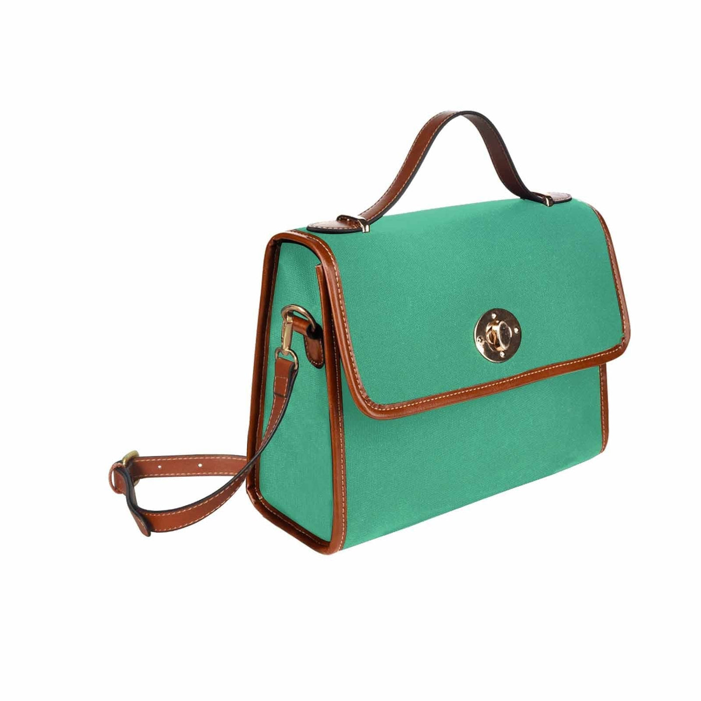 Canvas Handbag - Mint Green Waterproof Bag / Brown Crossbody Strap - Bags |
