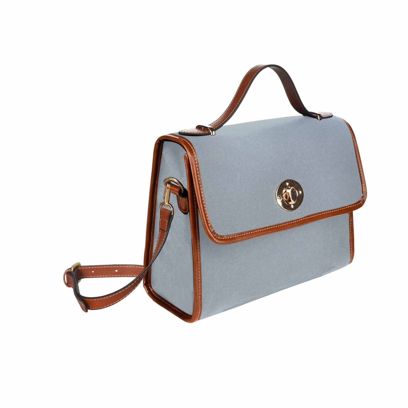 Canvas Handbag - Misty Blue Gray Bag /brown Crossbody Strap - Bags | Handbags