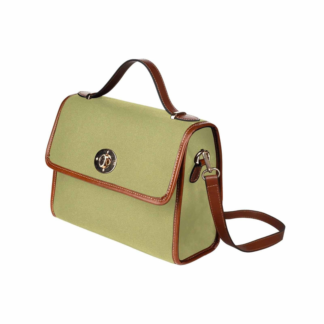 Canvas Handbag - Olive Green Waterproof Bag / Brown Crossbody Strap - Bags