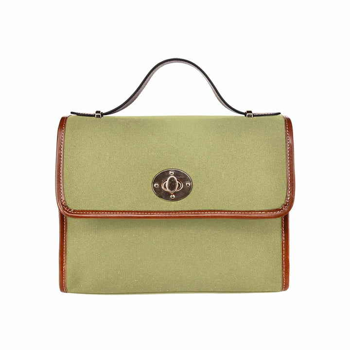 Canvas Handbag - Olive Green Waterproof Bag / Brown Crossbody Strap - Bags