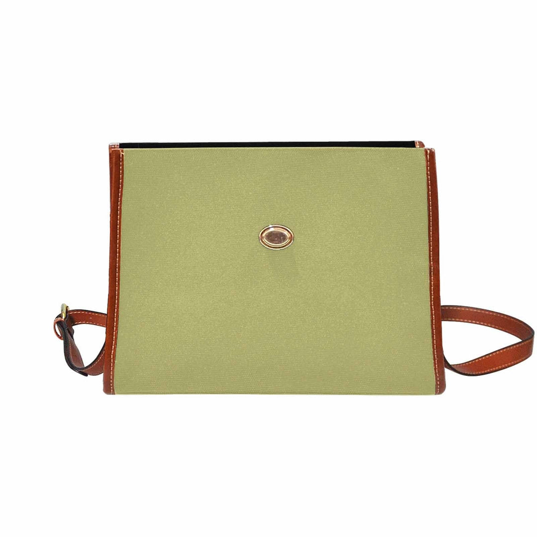 Canvas Handbag - Olive Green Waterproof Bag / Brown Crossbody Strap - Bags