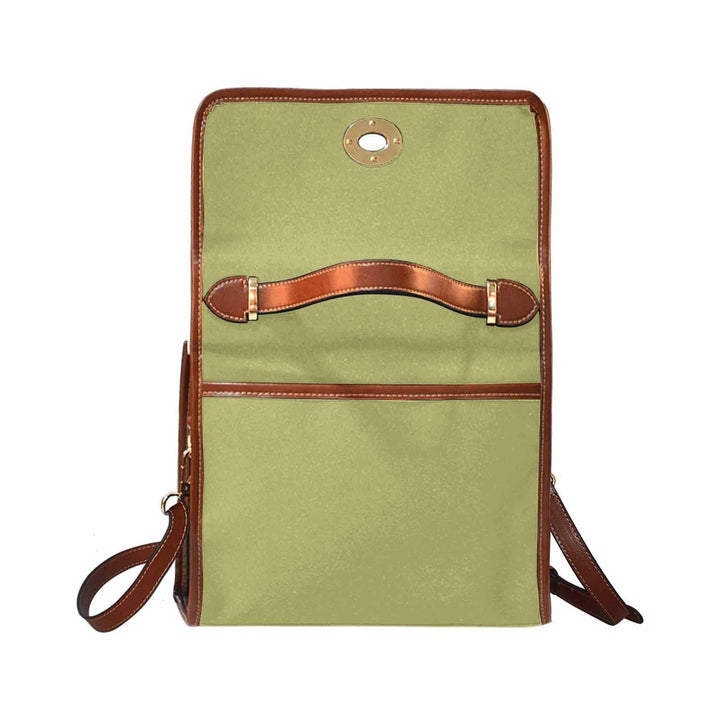 Canvas Handbag - Olive Green Waterproof Bag / Brown Crossbody Strap - Bags