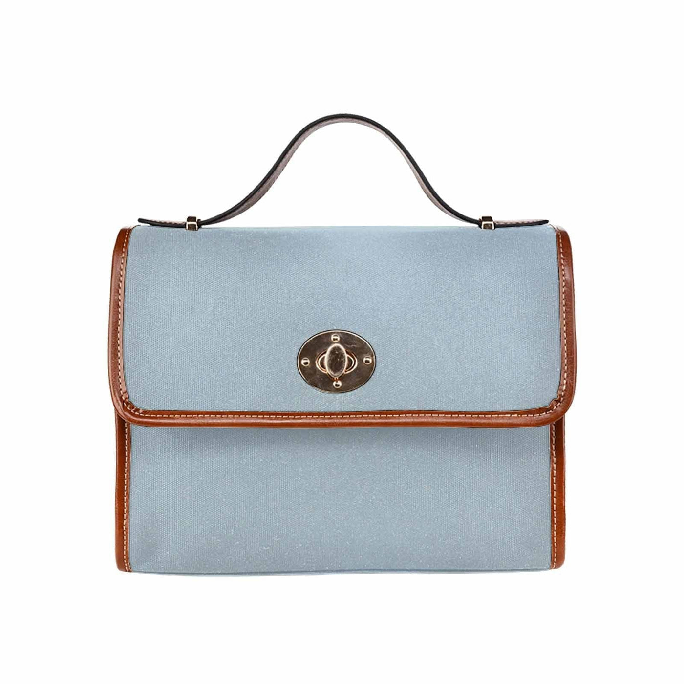 Canvas Handbag - Pastel Blue Waterproof Bag / Brown Crossbody Strap - Bags |