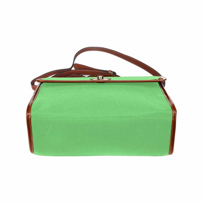Canvas Handbag - Pastel Green Waterproof Bag /brown Crossbody Strap - Bags