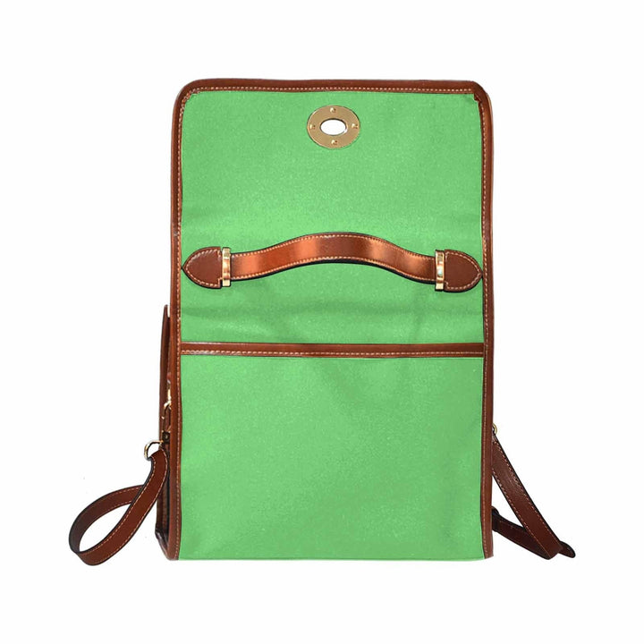 Canvas Handbag - Pastel Green Waterproof Bag /brown Crossbody Strap - Bags