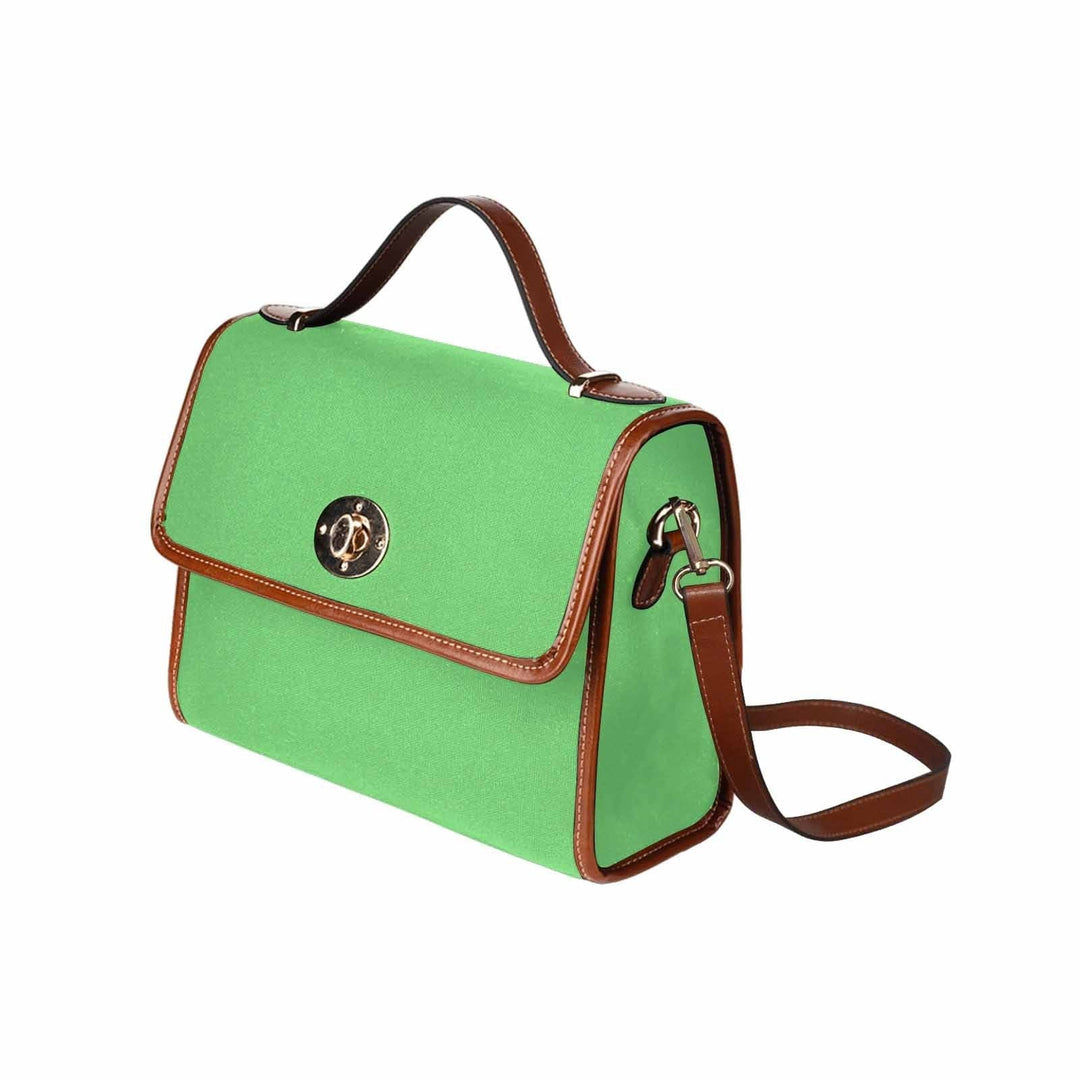 Canvas Handbag - Pastel Green Waterproof Bag /brown Crossbody Strap - Bags