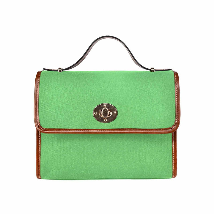 Canvas Handbag - Pastel Green Waterproof Bag /brown Crossbody Strap - Bags