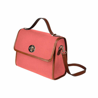 Canvas Handbag - Pastel Red Waterproof Bag / Brown Crossbody Strap - Bags |