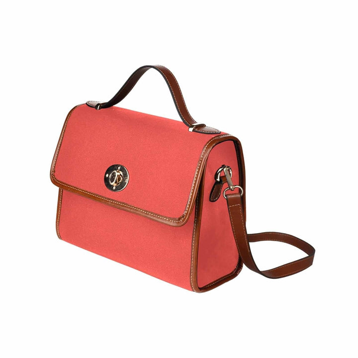 Canvas Handbag - Red Orange Waterproof Bag /brown Crossbody Strap - Bags