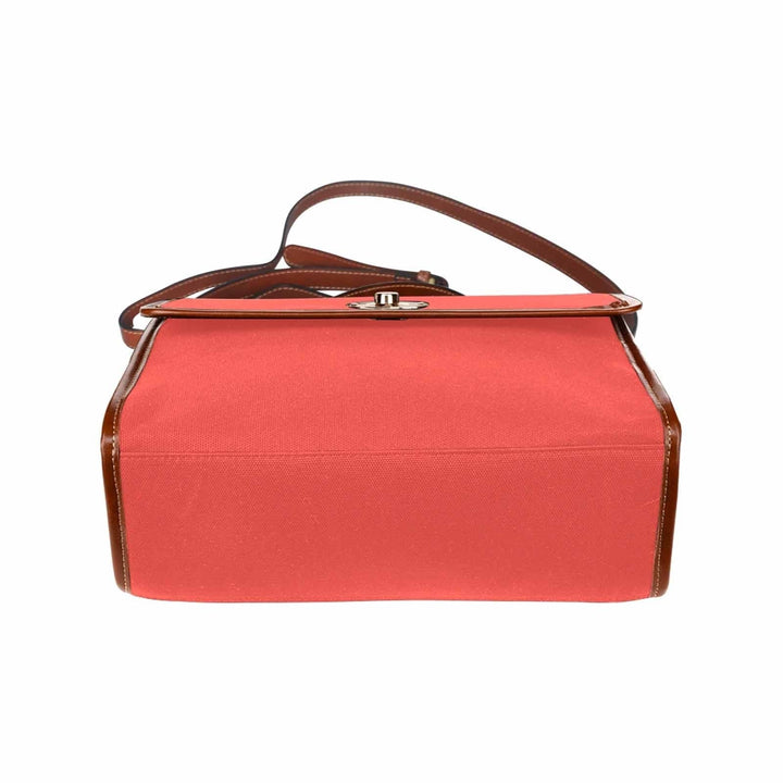 Canvas Handbag - Red Orange Waterproof Bag /brown Crossbody Strap - Bags