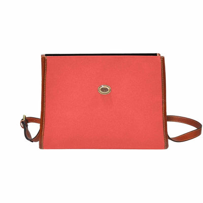 Canvas Handbag - Red Orange Waterproof Bag /brown Crossbody Strap - Bags