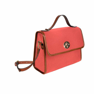 Canvas Handbag - Red Orange Waterproof Bag /brown Crossbody Strap - Bags