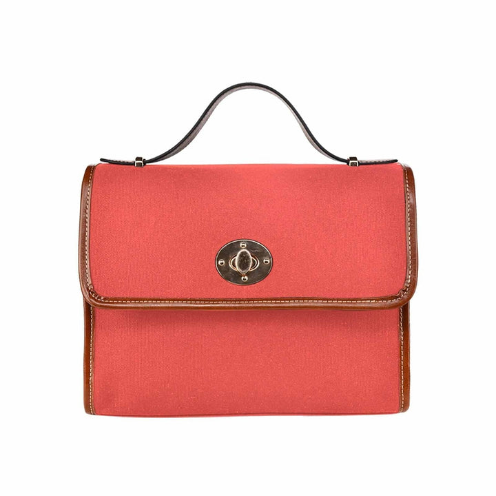 Canvas Handbag - Red Orange Waterproof Bag /brown Crossbody Strap - Bags