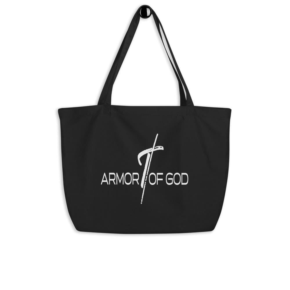 Large Black Tote Bag - Armor Of God Inspirational Print - Bags | Tote Bags