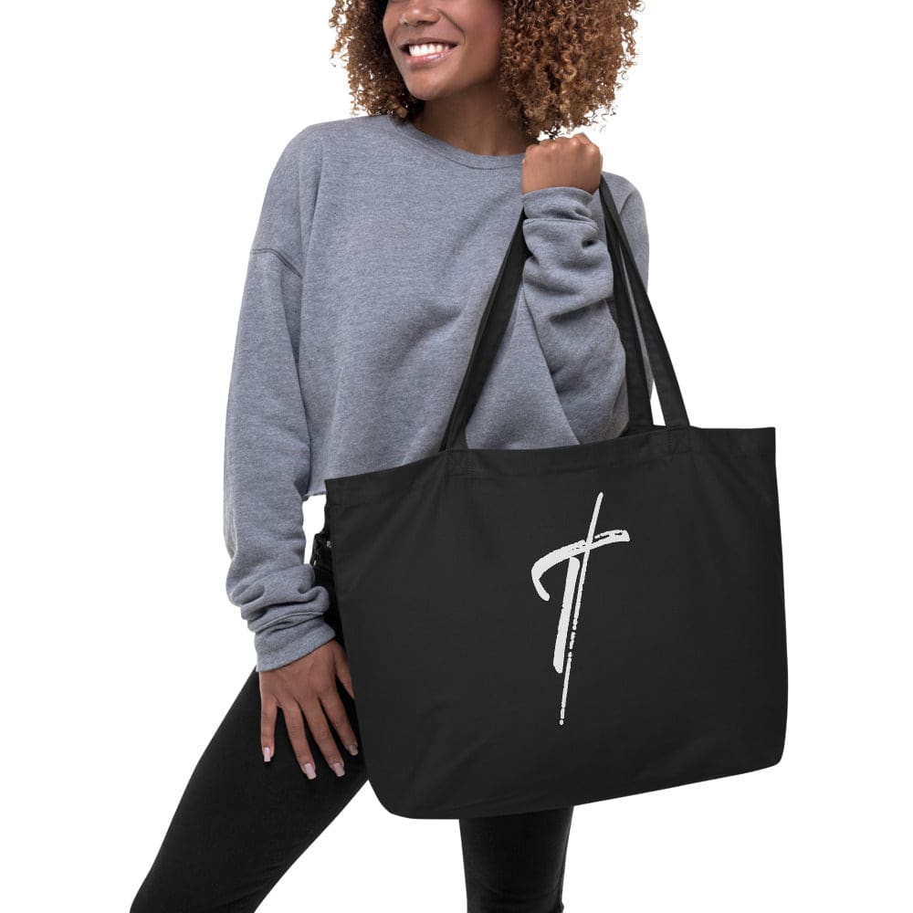 Large Black Tote Bag - Cross Inspirational Print - Bags | Tote Bags | Cotton