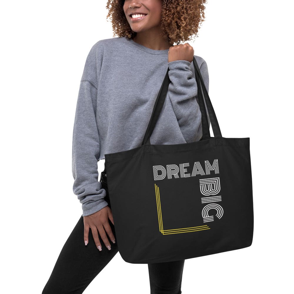 Large Black Tote Bag - Dream Big Inspirational Print - Bags | Tote Bags | Cotton