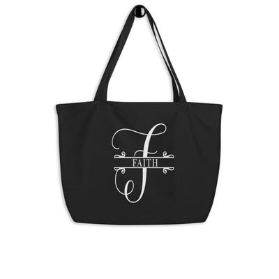 Large Black Tote Bag - Faith Monogram Inspirational Print - Bags | Tote Bags