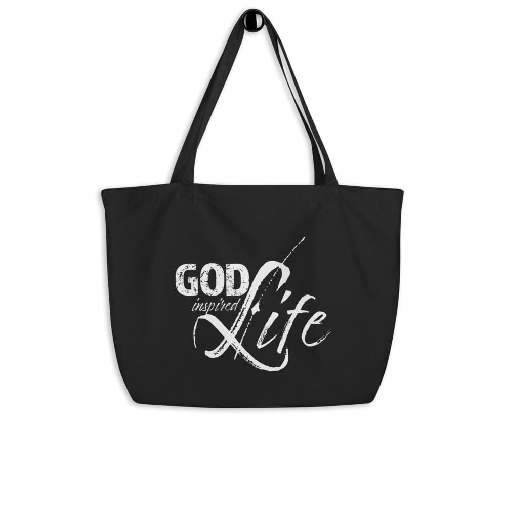 Large Black Tote Bag - God Inspired Life Inspirational Print - Bags | Tote Bags