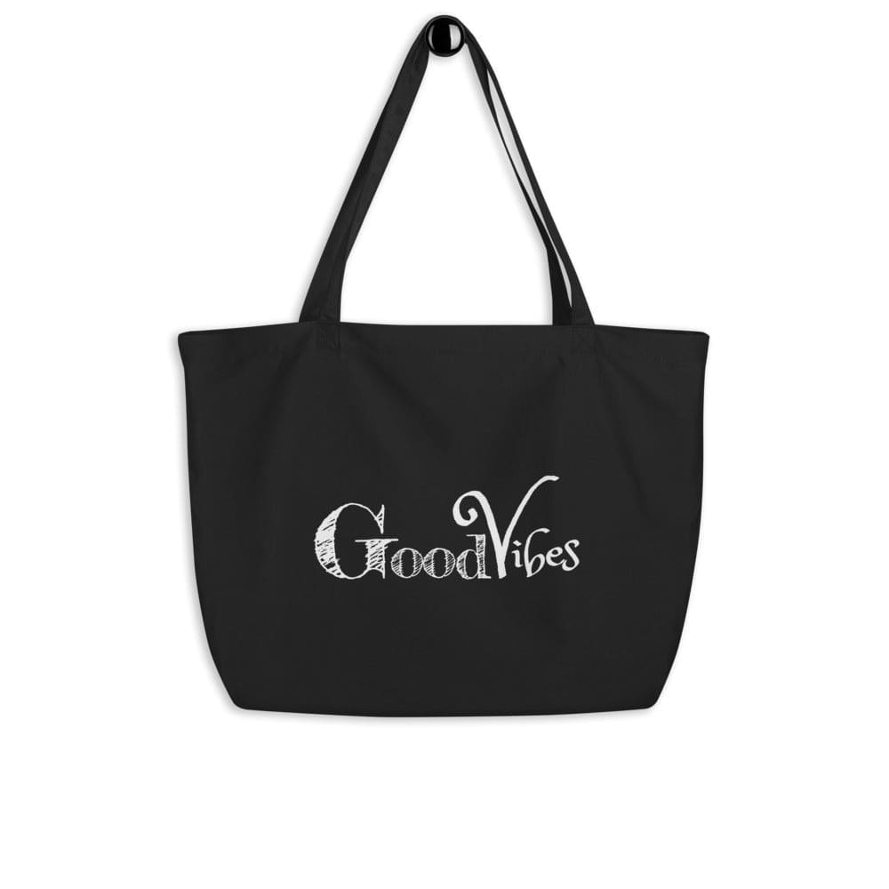 Large Black Tote Bag - Good Vibes Inspirational Print - Bags | Tote Bags