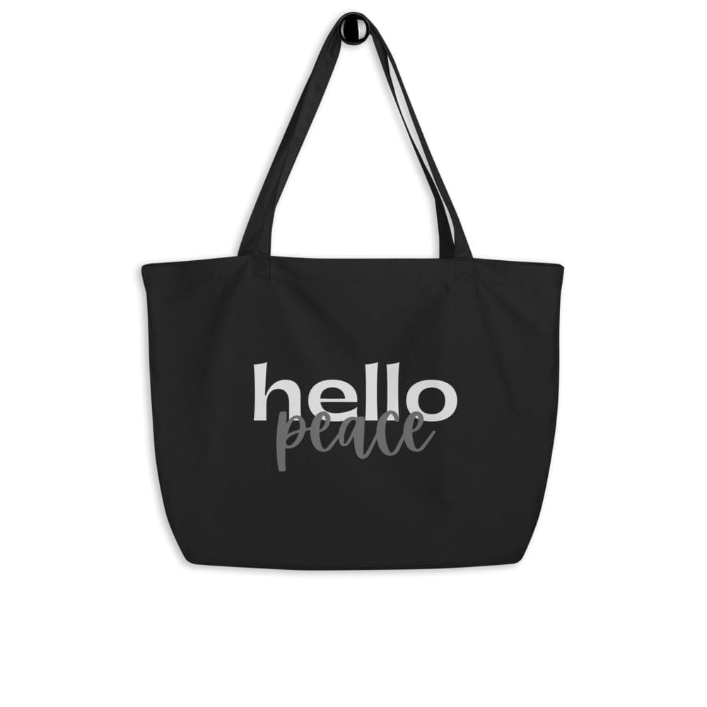Large Black Tote Bag - Hello Peace Inspirational Print - Bags | Tote Bags