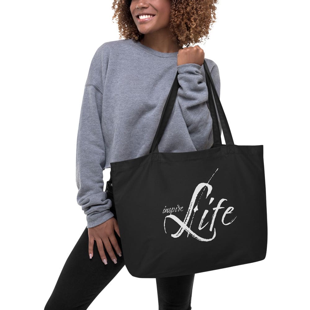 Large Black Tote Bag - Inspire Life Inspirational Print - Bags | Tote Bags |