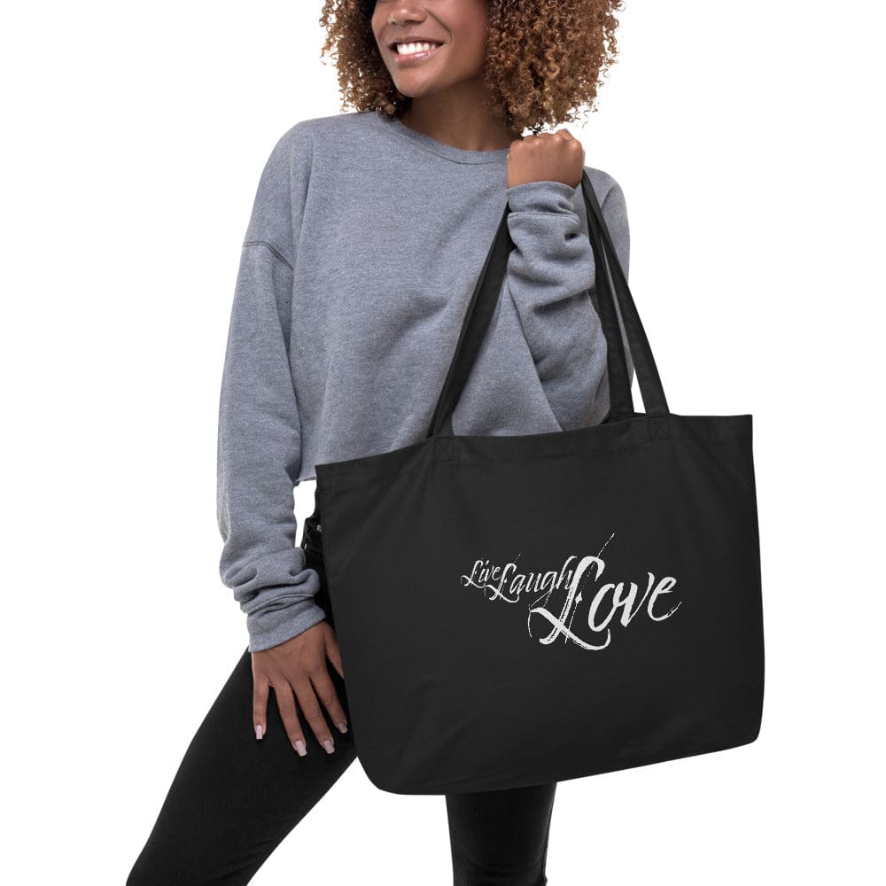 Large Black Tote Bag - Live Laugh Love Inspirational Print - Bags | Tote Bags