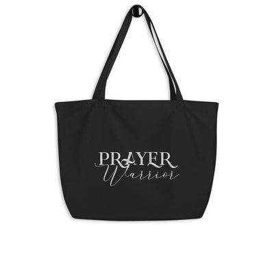 Large Black Tote Bag - Prayer Warrior Inspirational Print - Bags | Tote Bags
