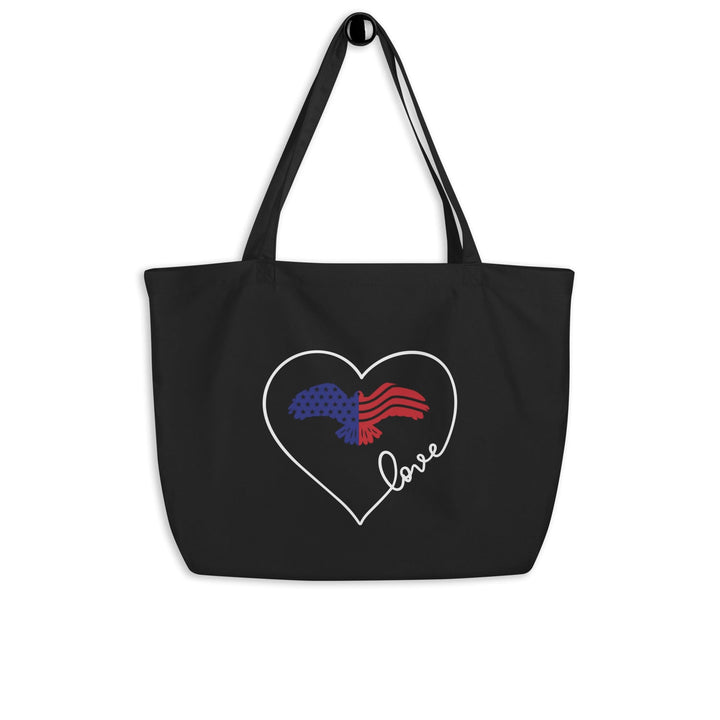 Large Black Tote Bag - Red Blue White Eagle Heart Inspirational Print - Bags