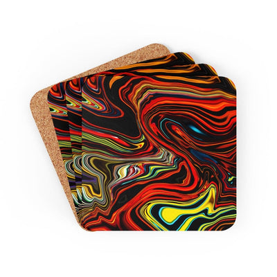 Corkwood Coaster Set - 4 Pieces Multicolor Marble Print - Decorative | Coasters