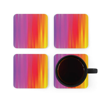 Corkwood Coaster Set - 4 Pieces / Multicolor Rainbow Mist - Decorative