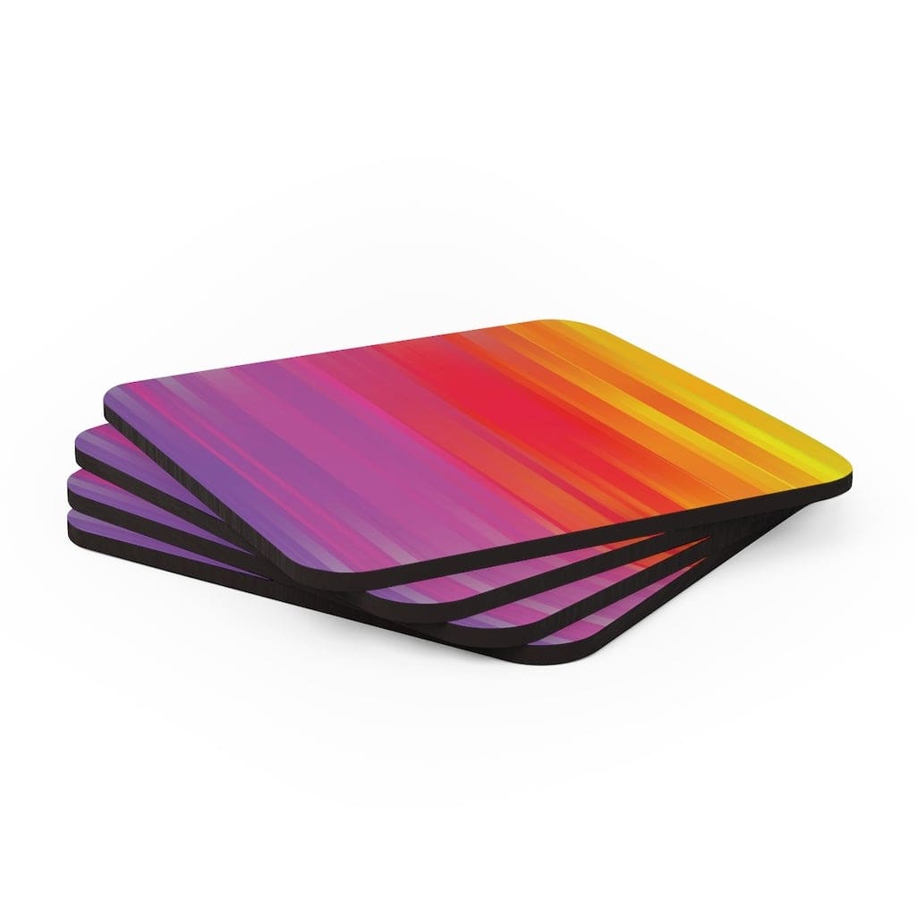 Corkwood Coaster Set - 4 Pieces / Multicolor Rainbow Mist - Decorative |