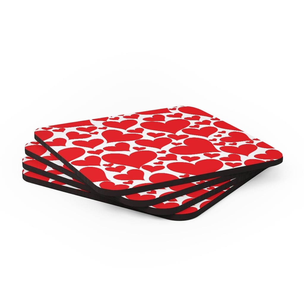 Corkwood Coasters 4 Piece Set / Love Red Hearts - Decorative | Coasters