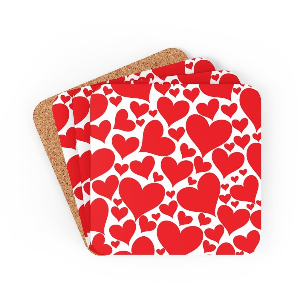 Corkwood Coasters 4 Piece Set / Love Red Hearts - Decorative | Coasters