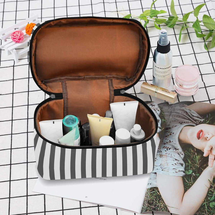 Cosmetic Bag Stripe - Grey Bag,travel Case - Bags | Cosmetic Bags