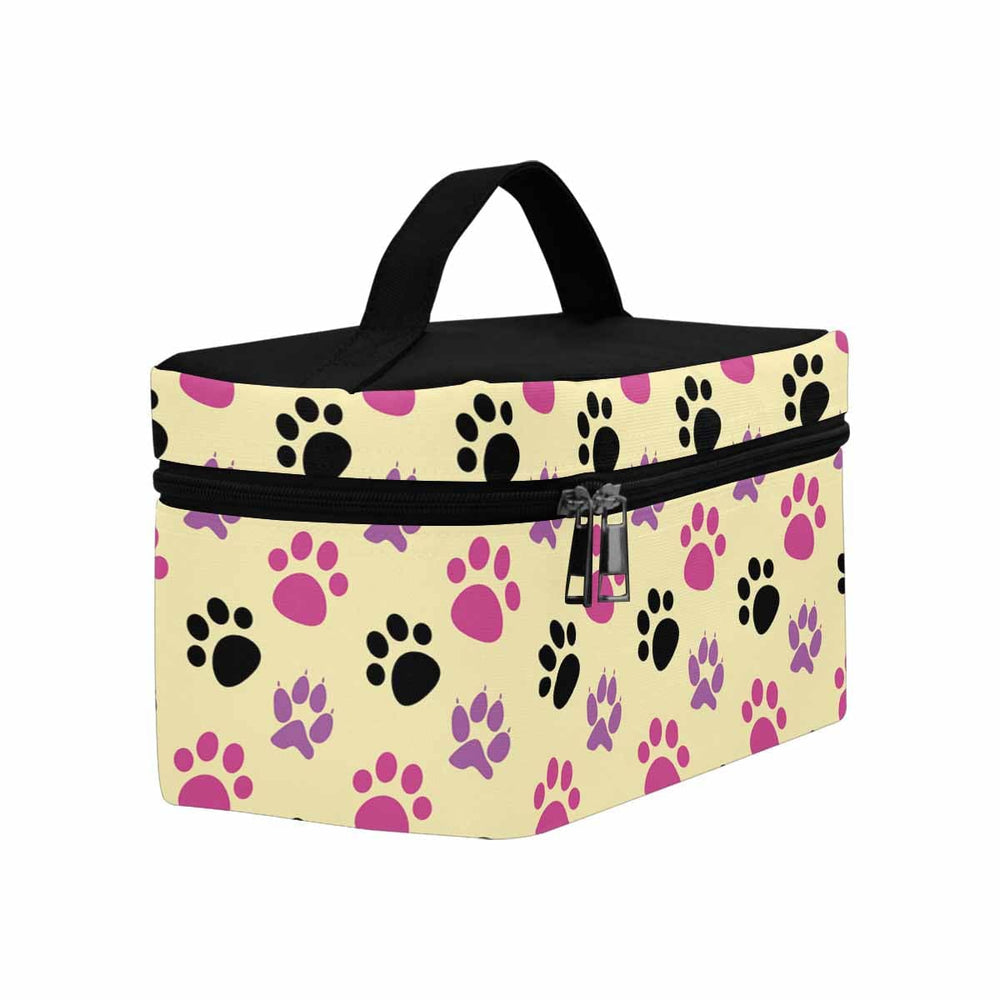 Cosmetic Bag - Tri-color Paws - Yellow Bag Travel Case - Bags/Cosmetic Bags