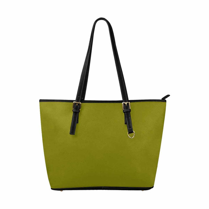 Large Leather Tote Shoulder Bag - Dark Olive Green - Bags | Leather Tote Bags