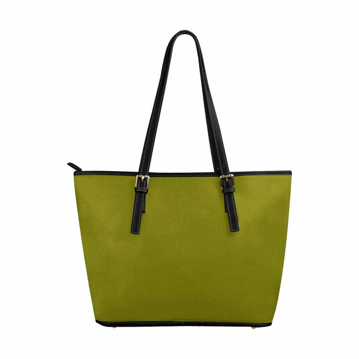 Large Leather Tote Shoulder Bag - Dark Olive Green - Bags | Leather Tote Bags