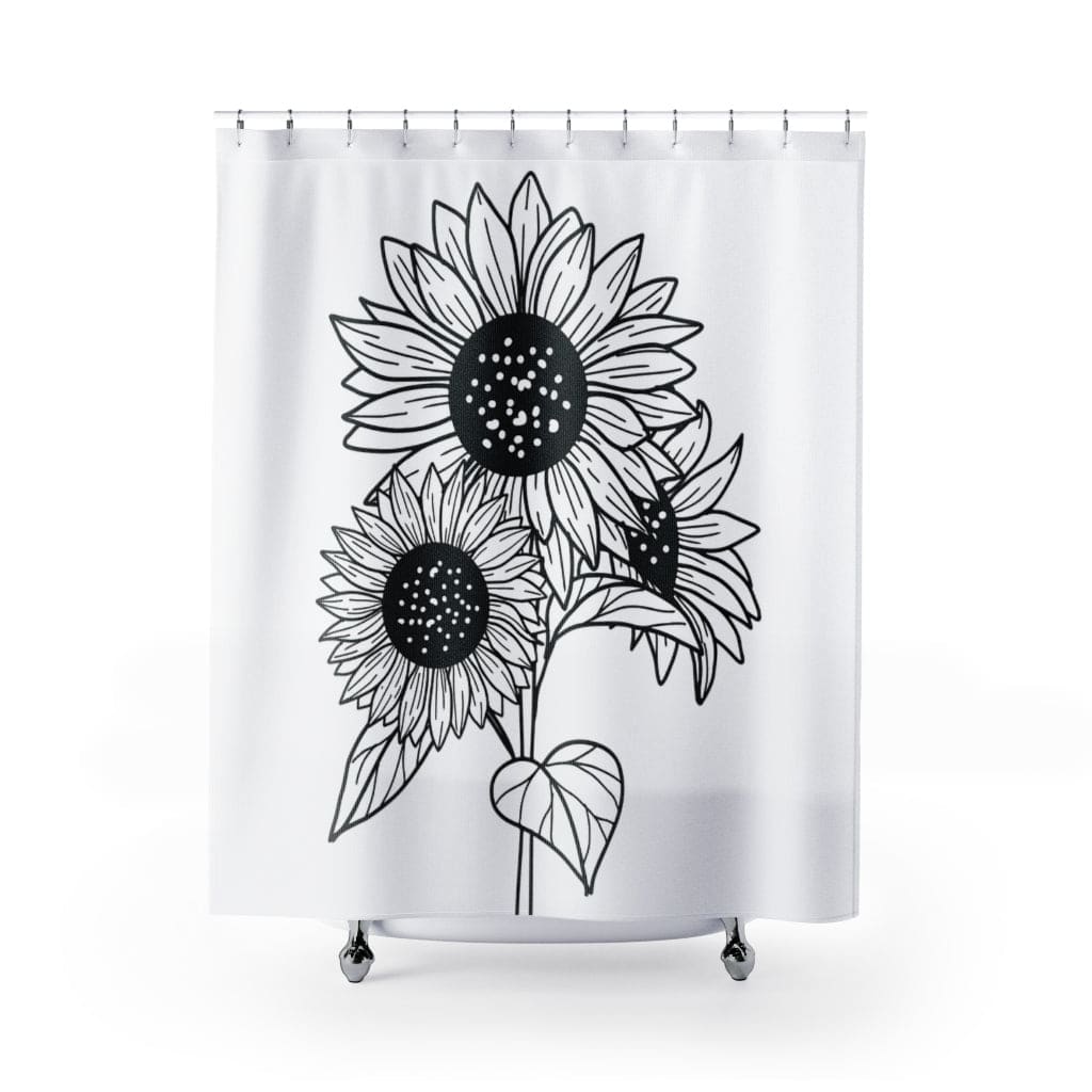 Fabric Shower Curtain Black And White Sunflower Bouquet - Decorative | Shower