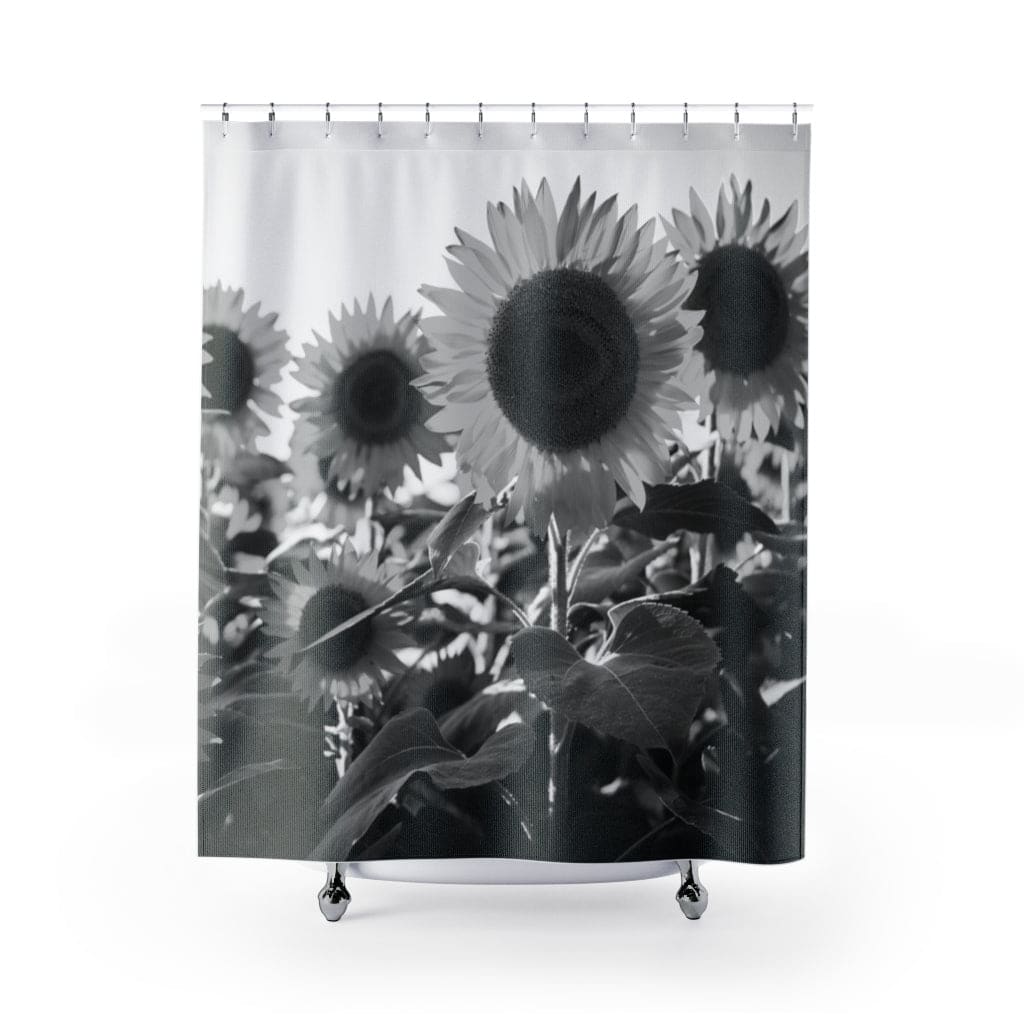 Fabric Shower Curtain Black And White Sunflower Field - Decorative | Shower