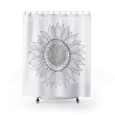 Fabric Shower Curtain Black And White Sunflower - S2 - Decorative | Shower