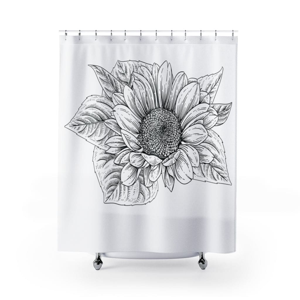 Fabric Shower Curtain Black And White Sunflower - S4 - Decorative | Shower