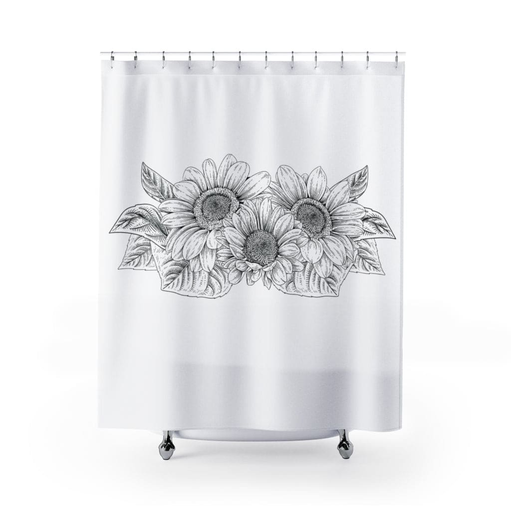 Fabric Shower Curtain Black And White Sunflower - S5 - Decorative | Shower