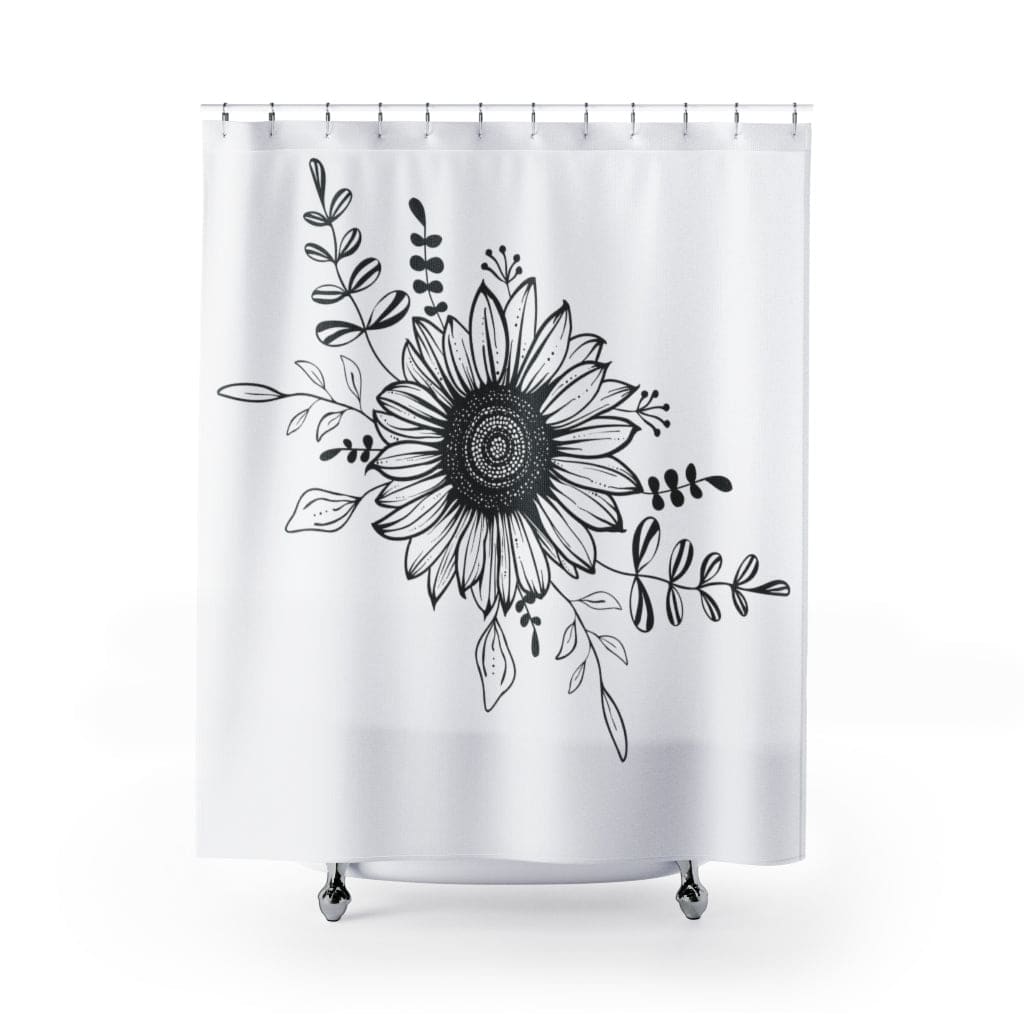 Fabric Shower Curtain Black And White Sunflower - S6 - Decorative | Shower