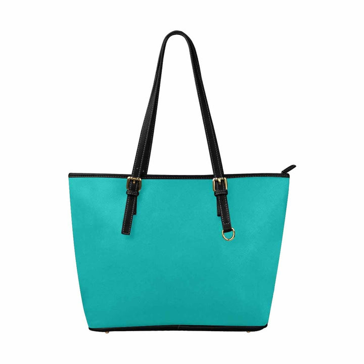 Large Leather Tote Shoulder Bag - Greenish Blue - Bags | Leather Tote Bags